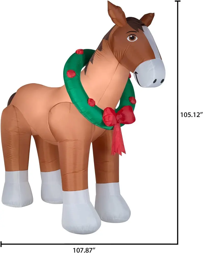 9-Foot Inflatable Clydesdale Yard Decor – Holiday Outdoor Light-Up Lawn Figure with Accessory Kit