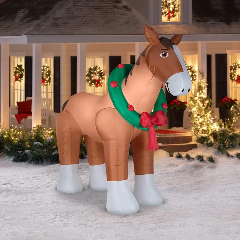 9-Foot Inflatable Clydesdale Yard Decor – Holiday Outdoor Light-Up Lawn Figure with Accessory Kit