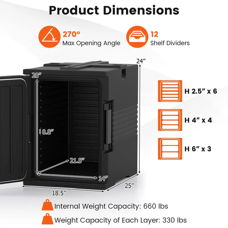 91-Quart Front-Loading Insulated Food Pan Carrier with Secure Latch System and Airtight Seals