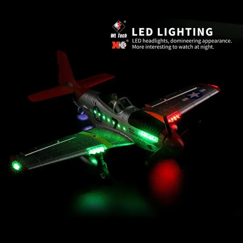 A280 RC P-51 Mustang Fighter Plane – 2.4 GHz 4-Channel Model with 3D Aerobatic & 6G Flight Modes, LED Searchlight, and Scale Detailing