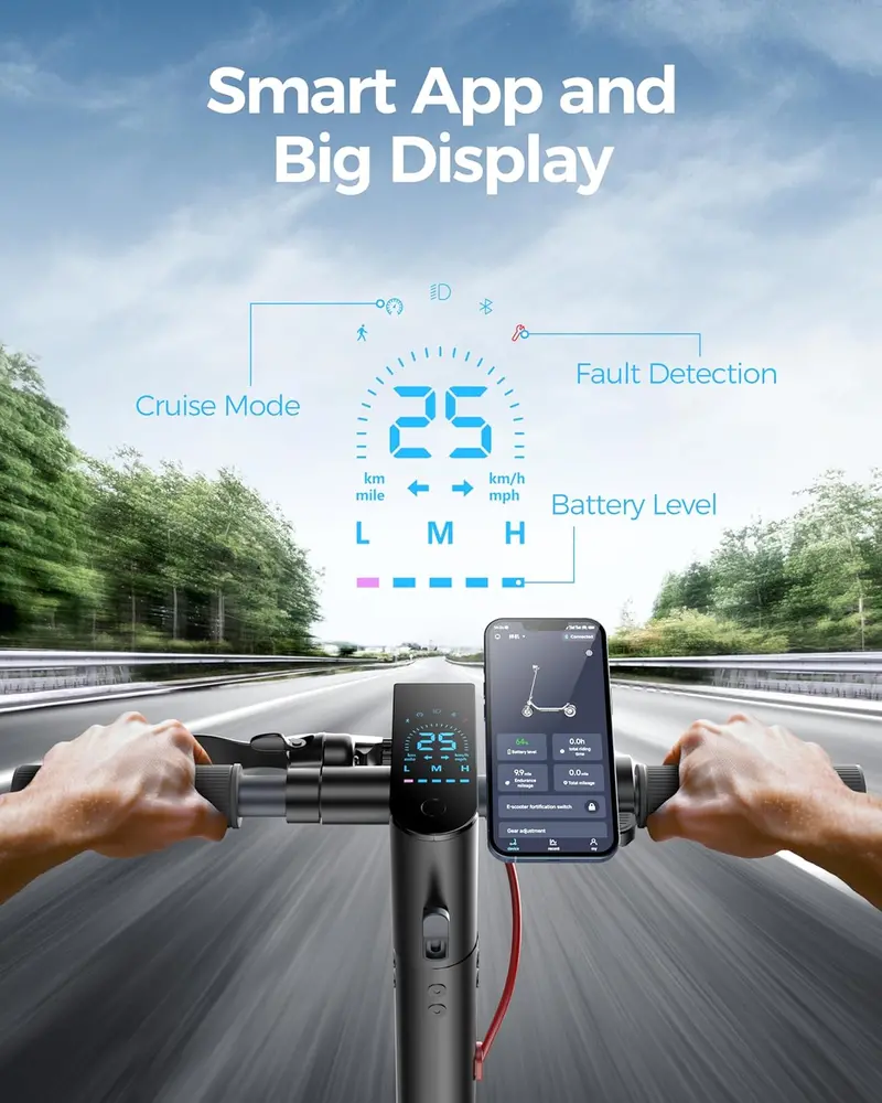 A6L ECO Electric Scooter for Adults & Teens – 350W Motor, 10-Inch Pneumatic Tires, 19-Mile Range, and Bluetooth APP Integration