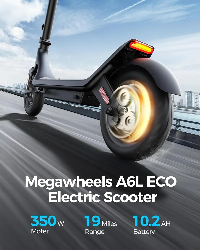 A6L ECO Electric Scooter for Adults & Teens – 350W Motor, 10-Inch Pneumatic Tires, 19-Mile Range, and Bluetooth APP Integration