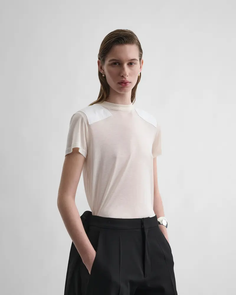 Acid Ivory Cotton Patch T-Shirt With Boyish Fit