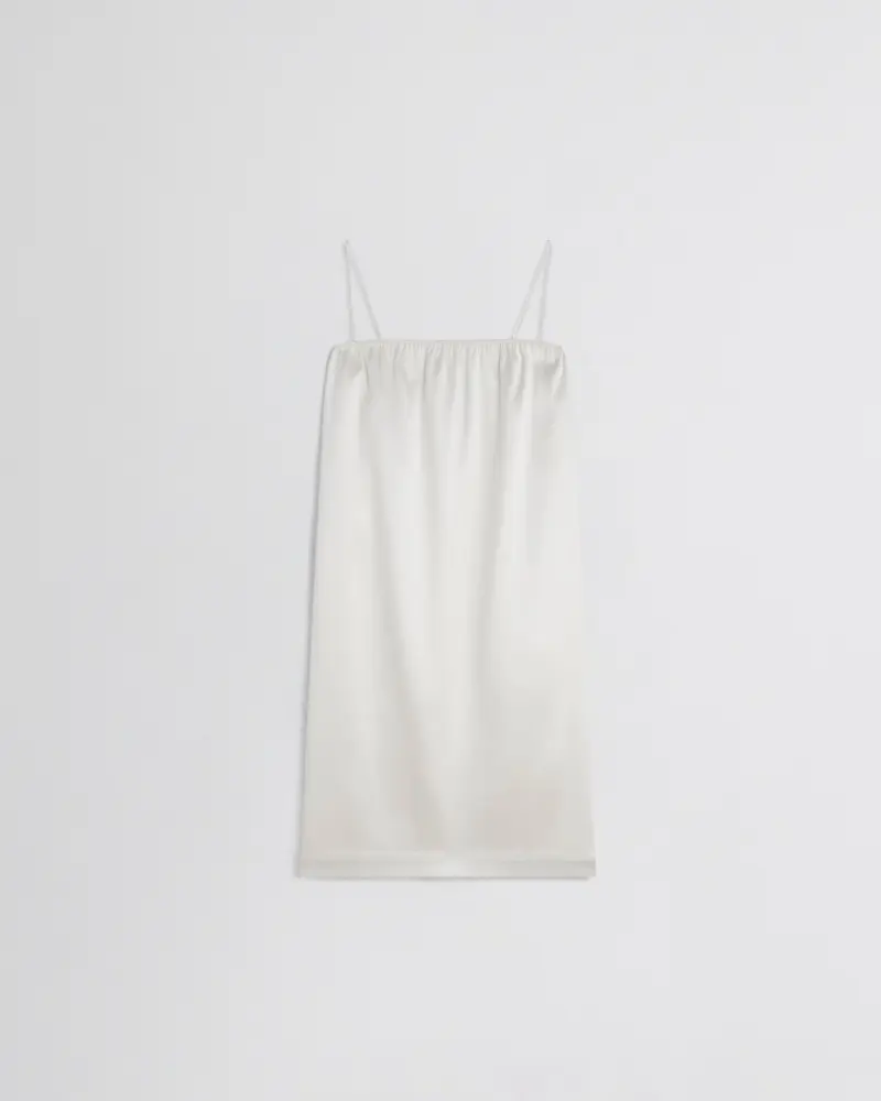 Acid Ivory Stretch Silk Slip Dress With Scalloped Neckline