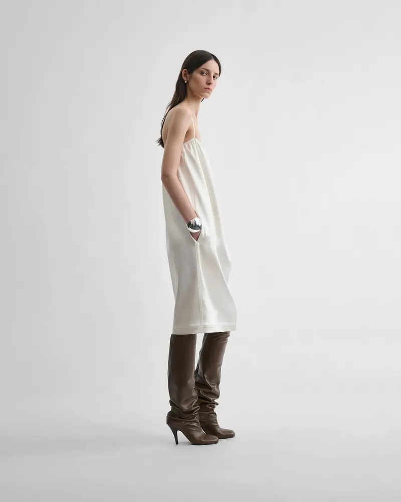 Acid Ivory Stretch Silk Slip Dress With Scalloped Neckline