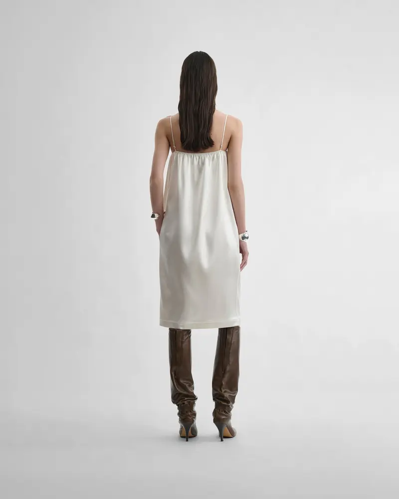 Acid Ivory Stretch Silk Slip Dress With Scalloped Neckline
