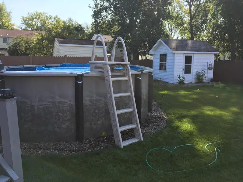 Adjustable A-Frame Pool Ladder with Roll Guard by Confer Plastics – Warm Grey Safety Step for Above-Ground Pools (48–56 in)