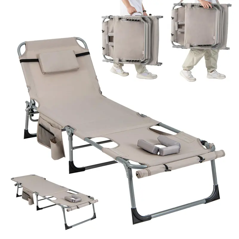 Adjustable Outdoor Lounge Chair – Five-Tier Recline, Sunbathing Cutouts, and Durable Construction