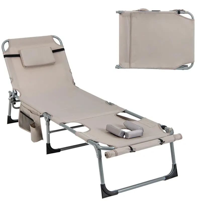 Adjustable Outdoor Lounge Chair – Five-Tier Recline, Sunbathing Cutouts, and Durable Construction