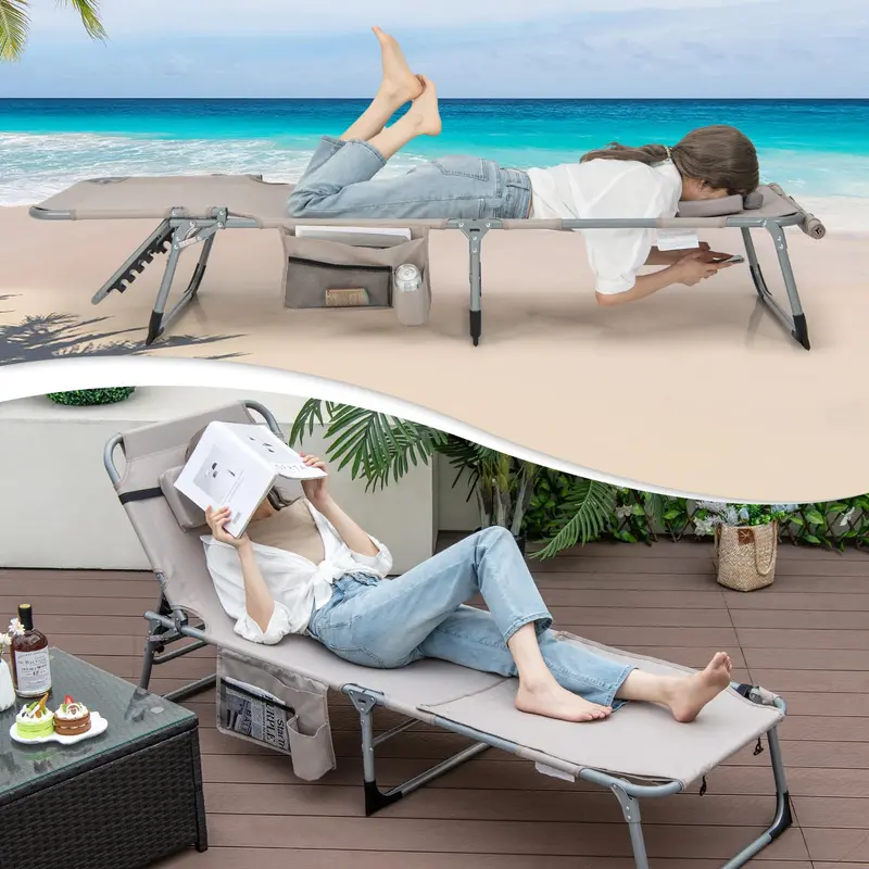 Adjustable Outdoor Lounge Chair – Five-Tier Recline, Sunbathing Cutouts, and Durable Construction