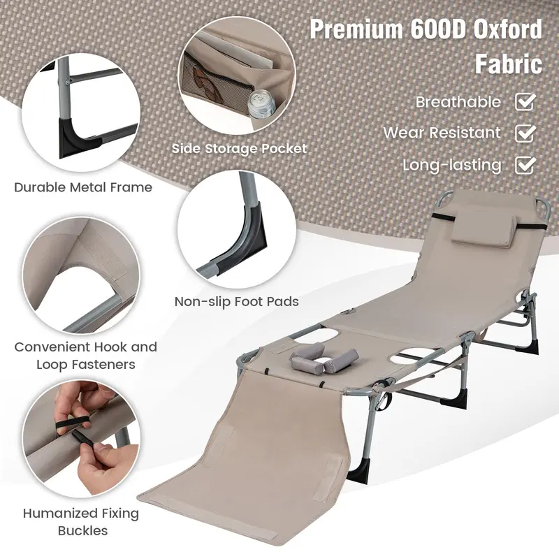Adjustable Outdoor Lounge Chair – Five-Tier Recline, Sunbathing Cutouts, and Durable Construction