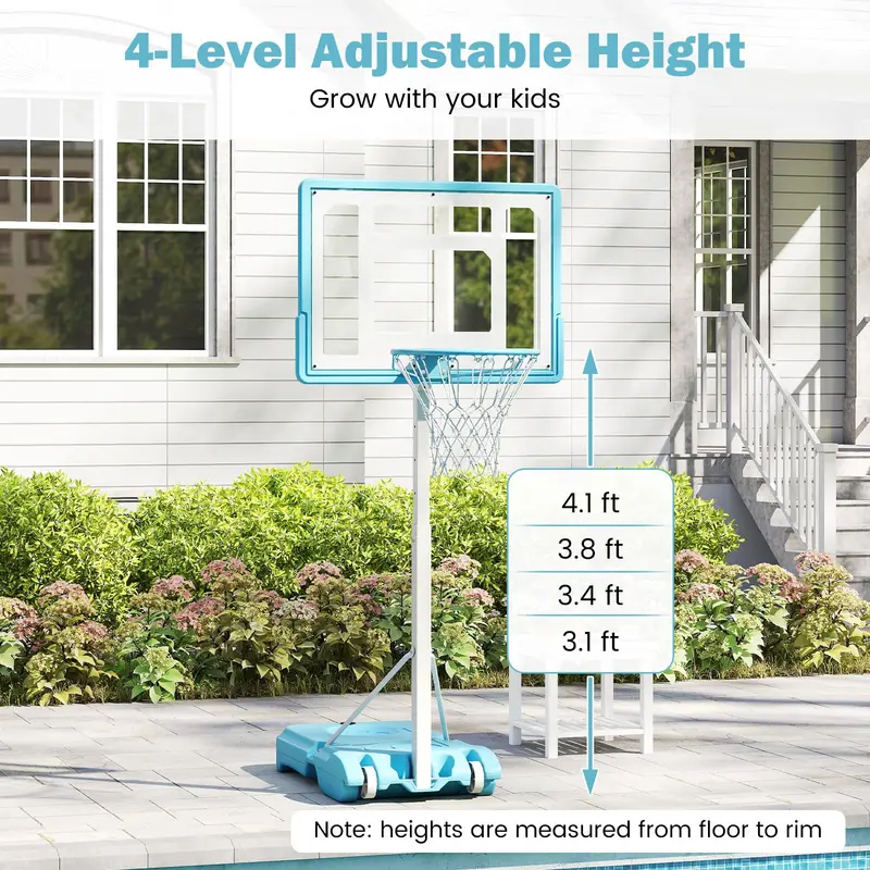 Adjustable Poolside Basketball Hoop – Height-Variable (3.1–4.1 ft), 32" Shatterproof Backboard 2