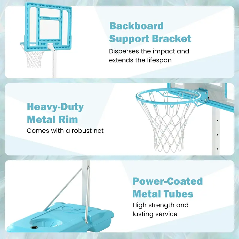 Adjustable Poolside Basketball Hoop – Height-Variable (3.1–4.1 ft), 32" Shatterproof Backboard
