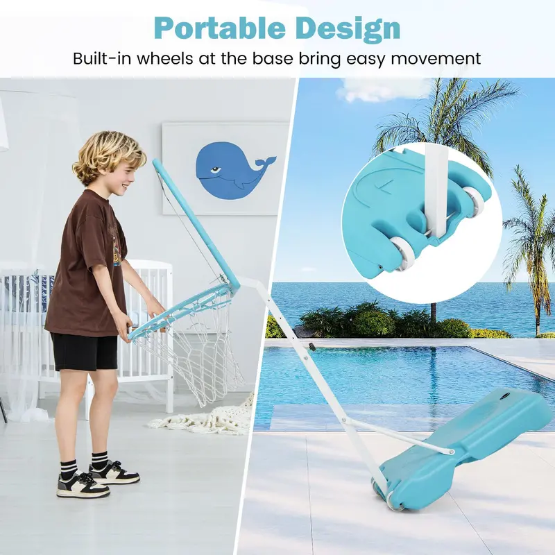 Adjustable Poolside Basketball Hoop – Height-Variable (3.1–4.1 ft), 32" Shatterproof Backboard