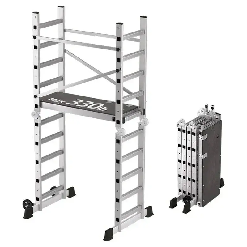 Adjustable Rolling Scaffolding Tower – Compact Foldable Work Platform Rated for 330 lbs