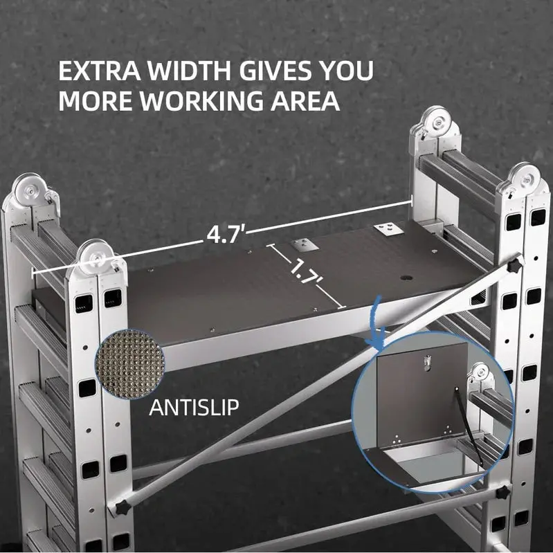 Adjustable Rolling Scaffolding Tower – Compact Foldable Work Platform Rated for 330 lbs