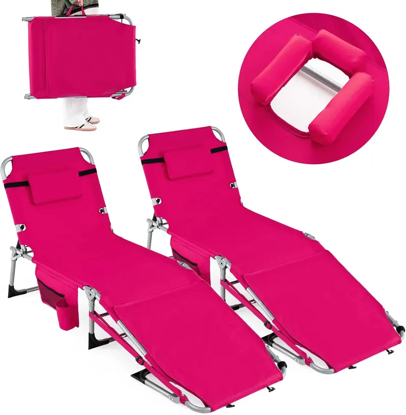 Adjustable Sun Lounger with Face Access Holes, Four-Tier Recline Mechanism, and Plush Head Support