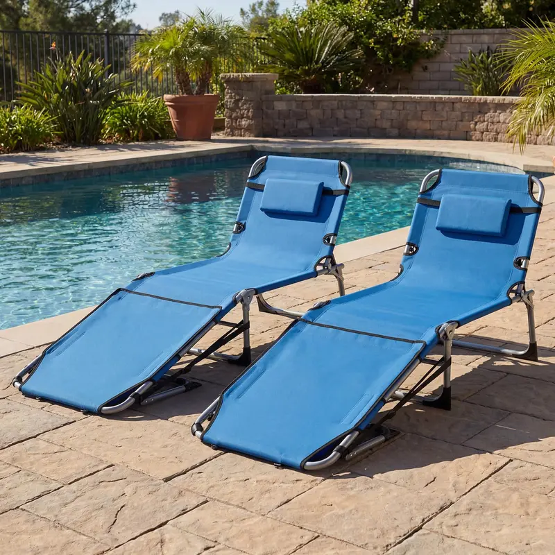 Adjustable Sun Lounger with Face Access Holes, Four-Tier Recline Mechanism, and Plush Head Support
