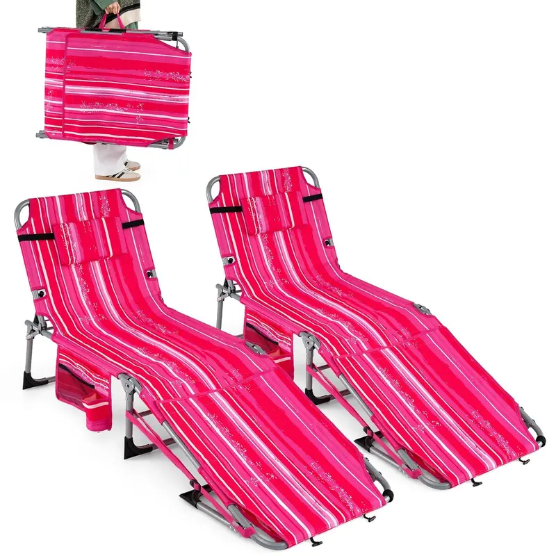 Adjustable Sun Lounger with Face Access Holes, Four-Tier Recline Mechanism, and Plush Head Support
