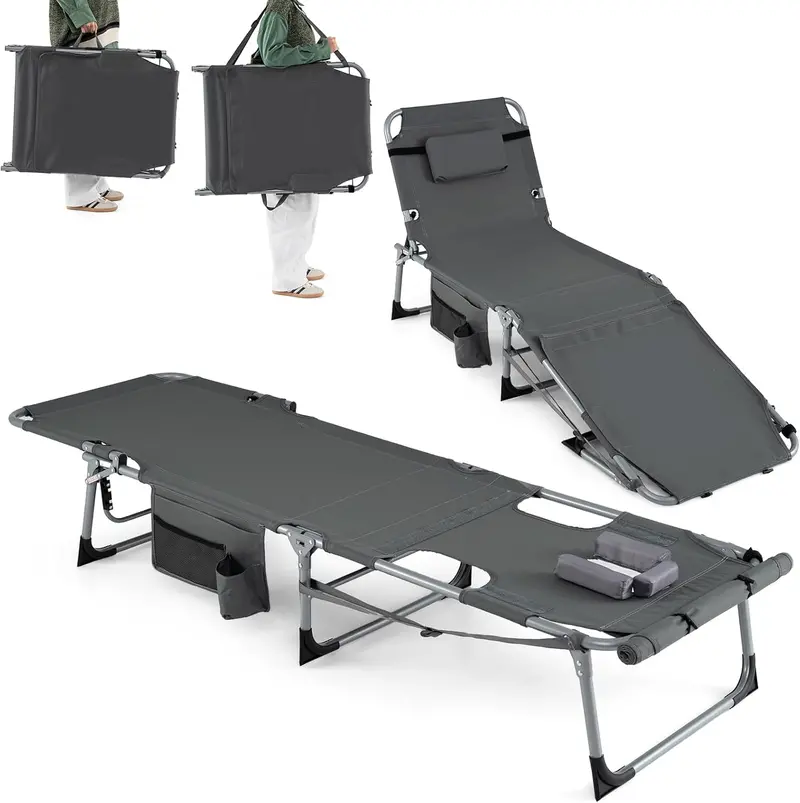 Adjustable Sun Lounger with Face Access Holes, Four-Tier Recline Mechanism, and Plush Head Support 2