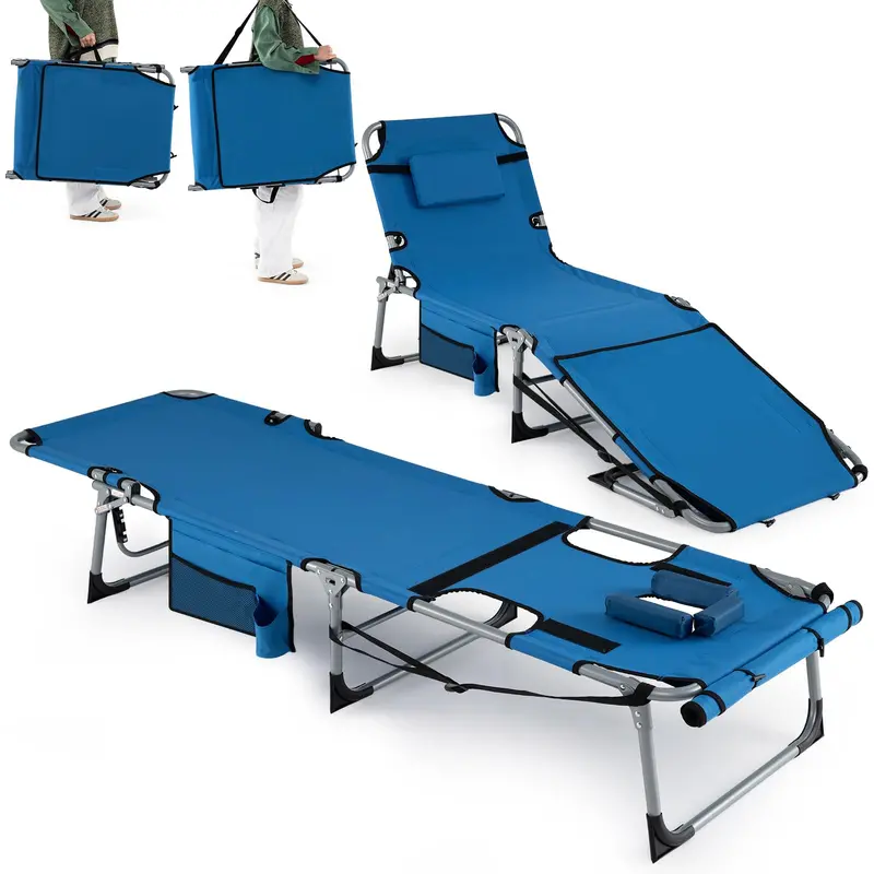 Adjustable Sun Lounger with Face Access Holes, Four-Tier Recline Mechanism, and Plush Head Support