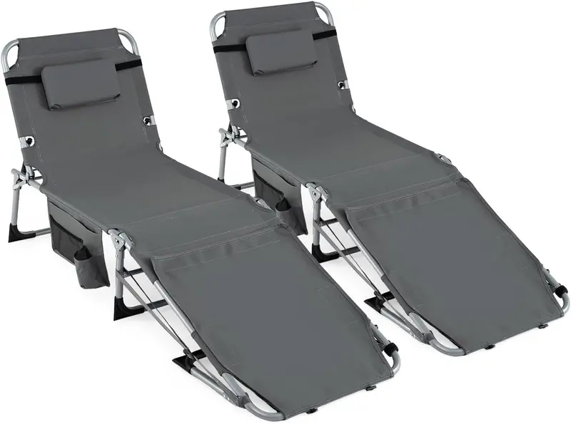 Adjustable Sun Lounger with Face Access Holes, Four-Tier Recline Mechanism, and Plush Head Support