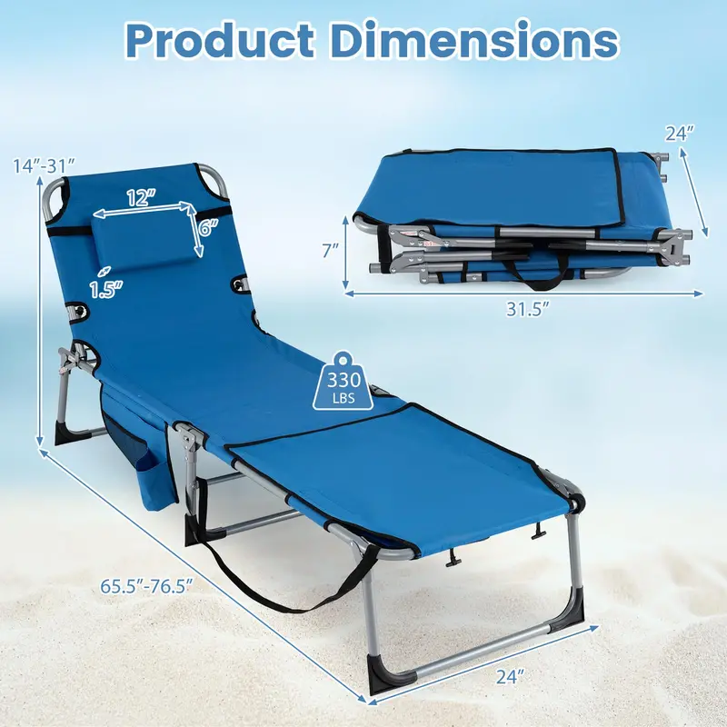 Adjustable Sun Lounger with Face Access Holes, Four-Tier Recline Mechanism, and Plush Head Support