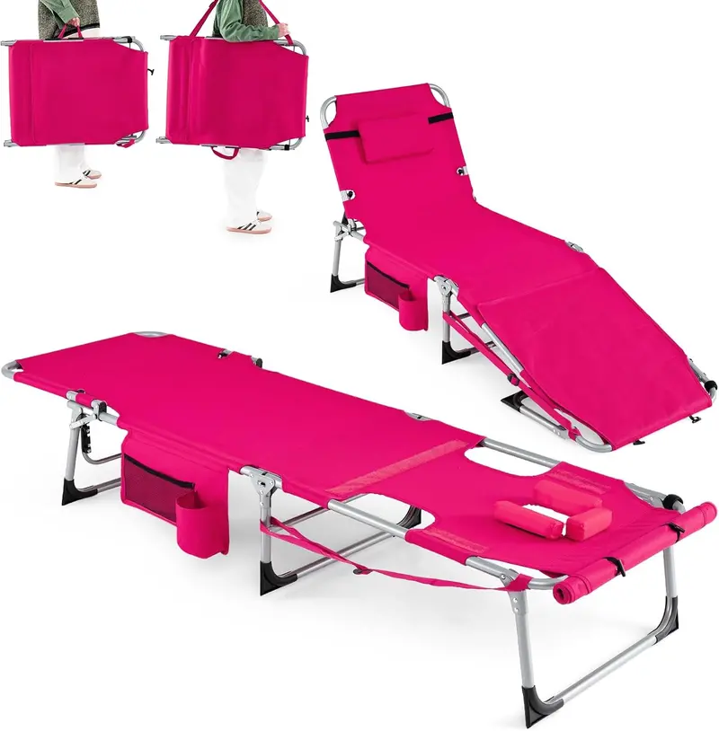 Adjustable Sun Lounger with Face Access Holes, Four-Tier Recline Mechanism, and Plush Head Support