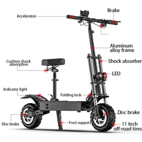 Adult Electric Scooter – High-Torque Performance Model with Extended Range and Dual Braking