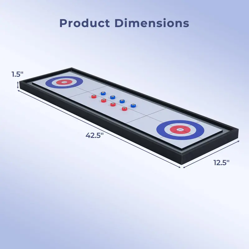 Adult Shuffleboard and Curling Hybrid Board Game Set for Indoor or Patio Use