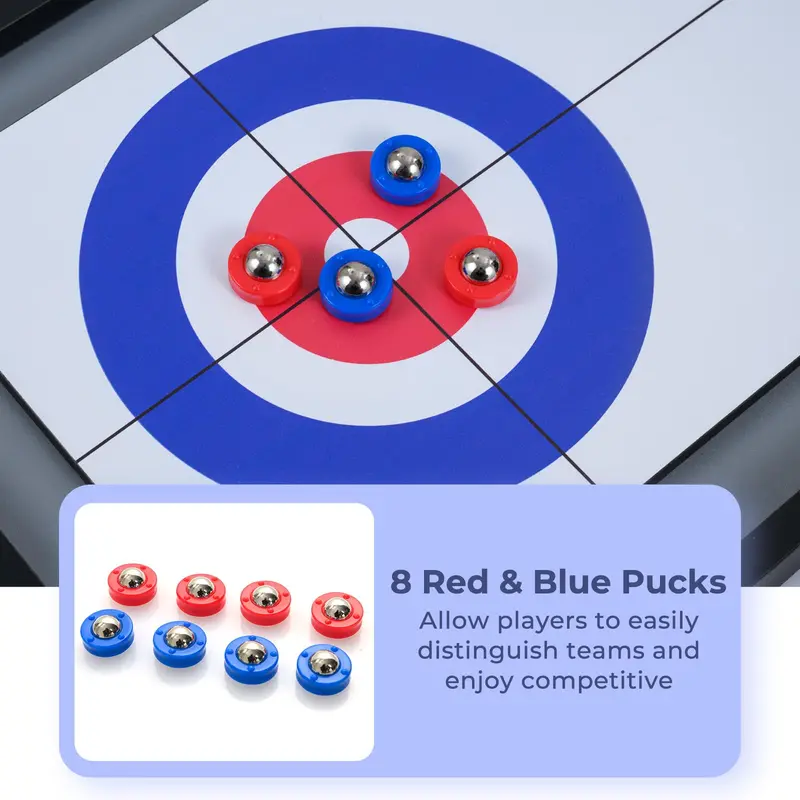 Adult Shuffleboard and Curling Hybrid Board Game Set for Indoor or Patio Use