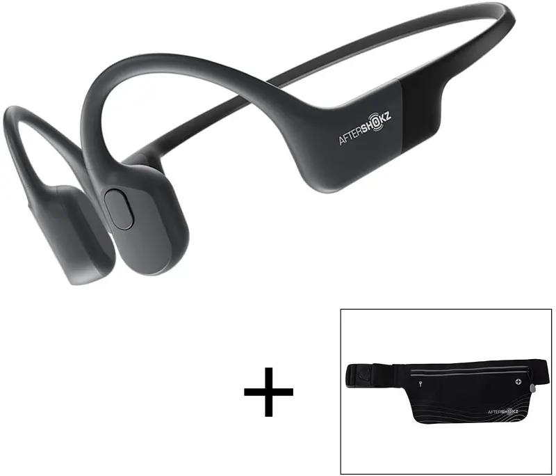 AfterShokz Aeropex Bone Conduction Headphones – Wireless Open-Ear Design with Sport Belt (Cosmic Black)