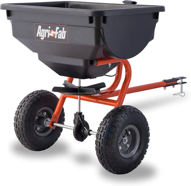 Agri-Fab 85-Pound Tow-Behind Broadcast Spreader with Customizable Coverage for Lawns and Landscaping