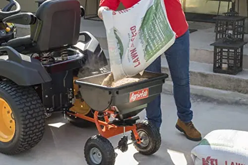 Agri-Fab 85-Pound Tow-Behind Broadcast Spreader with Customizable Coverage for Lawns and Landscaping
