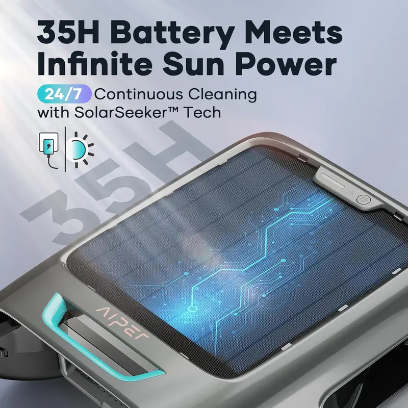 AIPER Surfer S2 Solar Pool Cleaner – App-Enabled, Continuous Auto-Cleaning with Dual Charging & Smart Navigation for Inground and Above-Ground Pools
