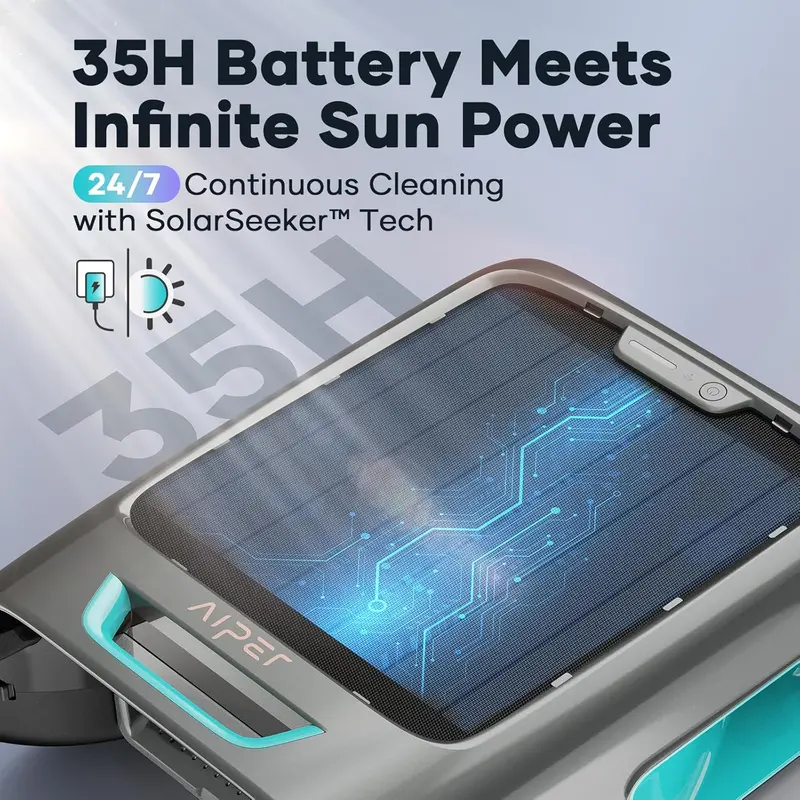 AIPER Surfer S2 Solar Pool Cleaner – App-Enabled, Continuous Auto-Cleaning with Dual Charging & Smart Navigation for Inground and Above-Ground Pools