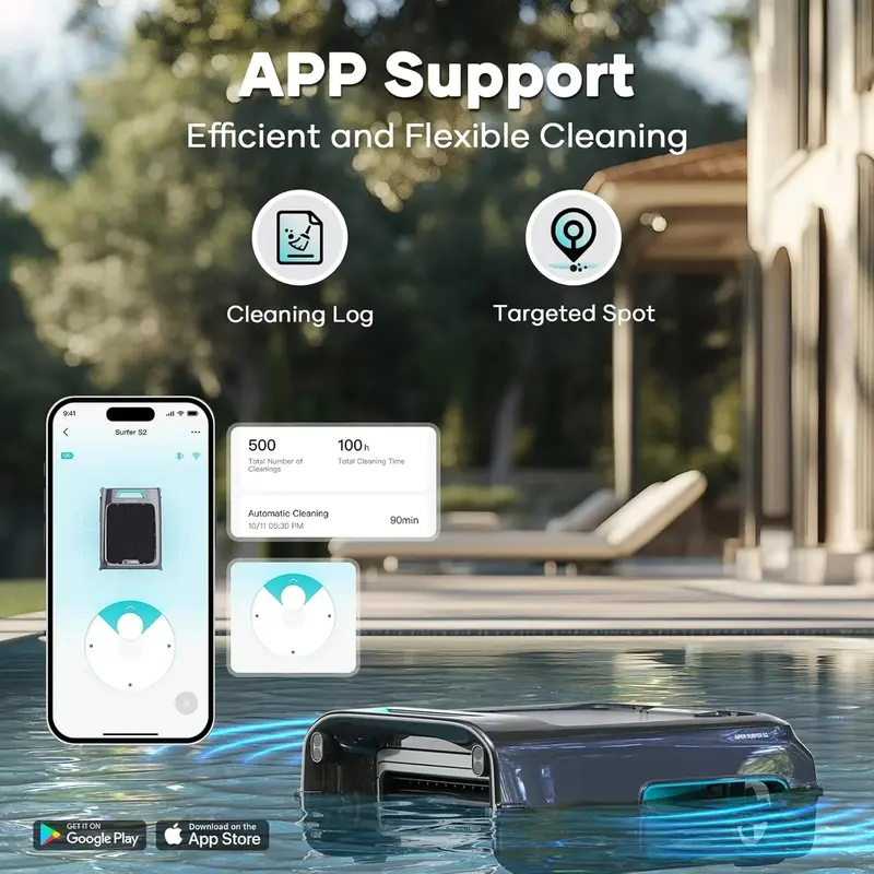 AIPER Surfer S2 Solar Pool Cleaner – App-Enabled, Continuous Auto-Cleaning with Dual Charging & Smart Navigation for Inground and Above-Ground Pools