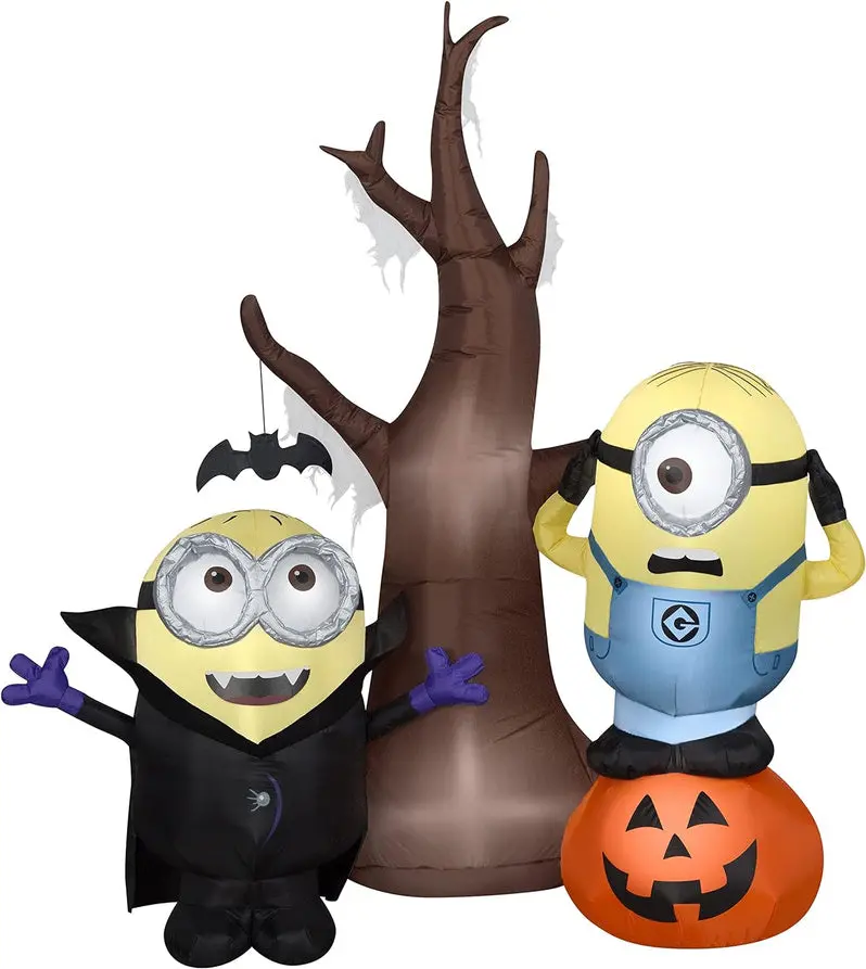 Air-Powered Minions Halloween Decor – Animated Fan-Driven Tree and Pumpkin Scene