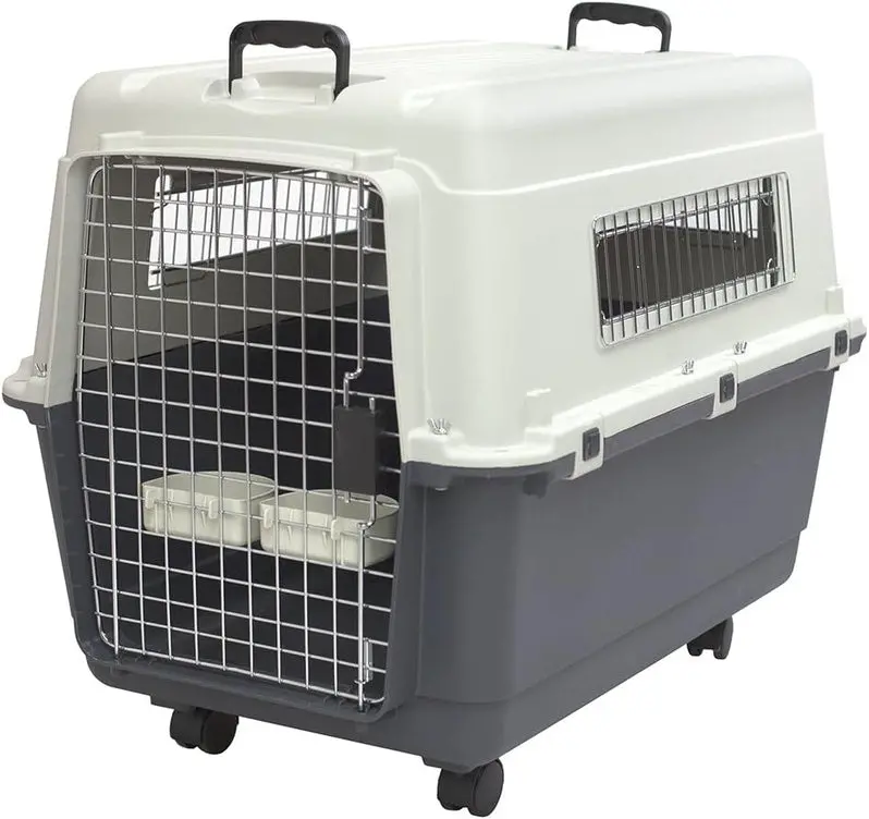 Airline-Compliant Rolling Dog Travel Crate – XXX-Large Hard-Sided Kennel with Wire Door & Smooth-Castor Wheels (Gray)