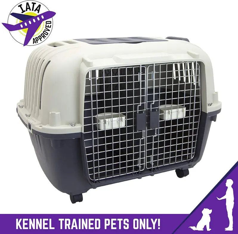 Airline-Compliant Rolling Dog Travel Crate – XXX-Large Hard-Sided Kennel with Wire Door & Smooth-Castor Wheels (Gray)