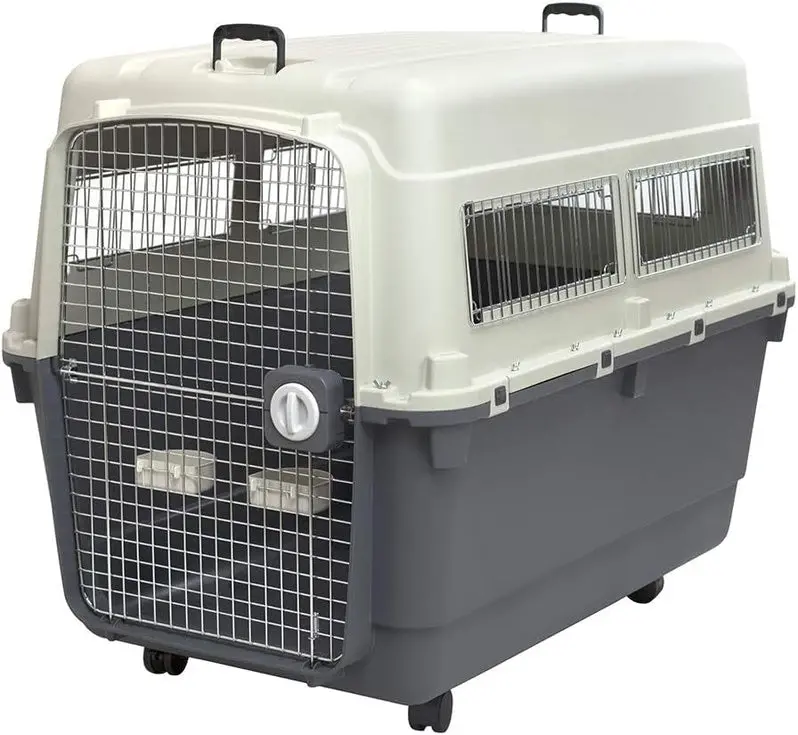 Airline-Compliant Rolling Dog Travel Crate – XXX-Large Hard-Sided Kennel with Wire Door & Smooth-Castor Wheels (Gray)