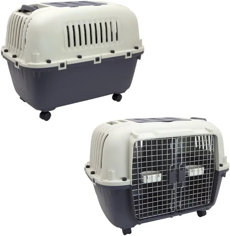 Airline-Compliant Rolling Dog Travel Crate – XXX-Large Hard-Sided Kennel with Wire Door & Smooth-Castor Wheels (Gray)