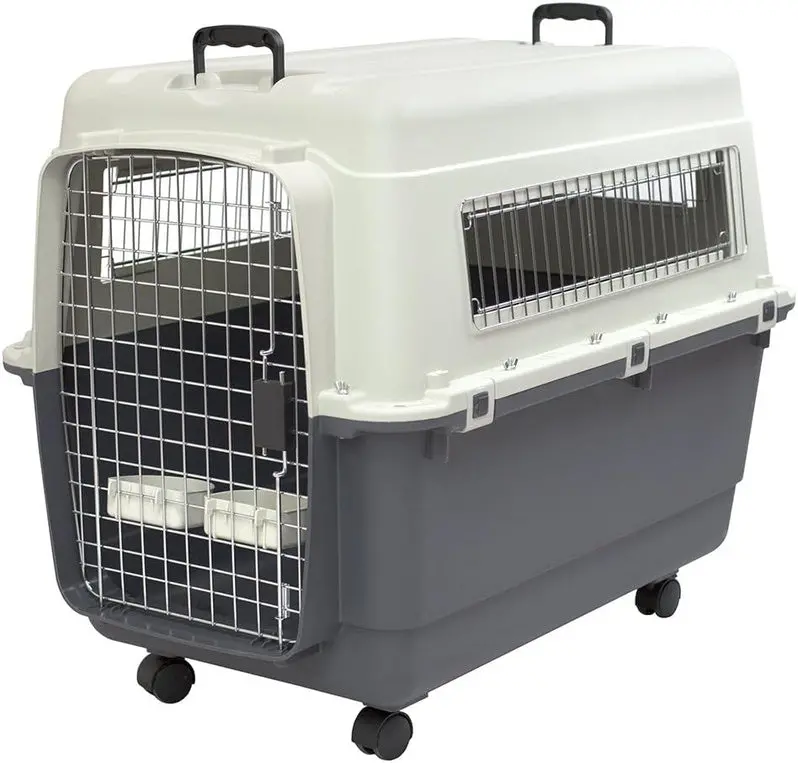 Airline-Compliant Rolling Dog Travel Crate – XXX-Large Hard-Sided Kennel with Wire Door & Smooth-Castor Wheels (Gray)
