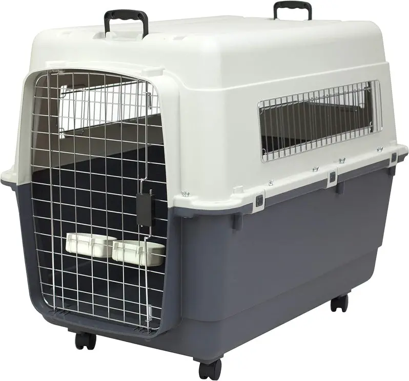 Airline-Compliant Rolling Dog Travel Crate – XXX-Large Hard-Sided Kennel with Wire Door & Smooth-Castor Wheels (Gray)