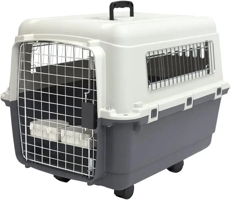 Airline-Compliant Rolling Dog Travel Crate – XXX-Large Hard-Sided Kennel with Wire Door & Smooth-Castor Wheels (Gray)