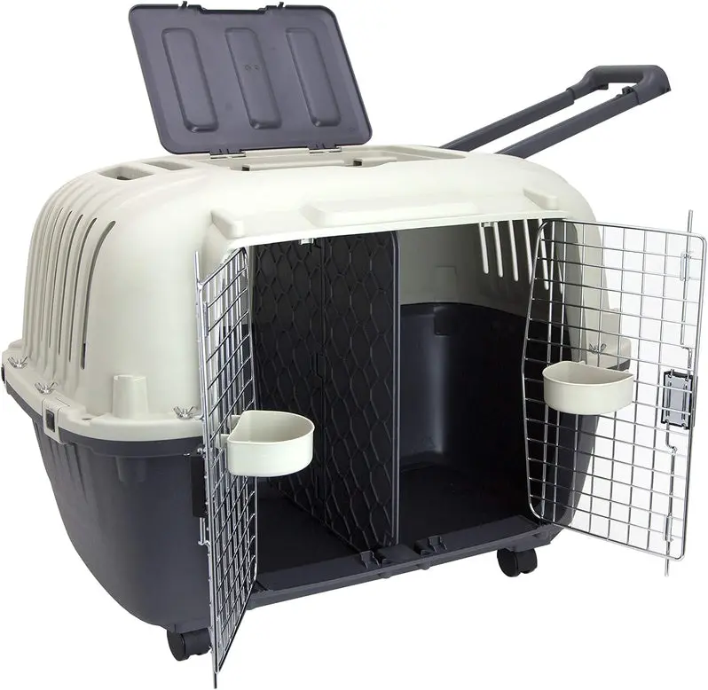 Airline-Compliant Rolling Dog Travel Crate – XXX-Large Hard-Sided Kennel with Wire Door & Smooth-Castor Wheels (Gray)