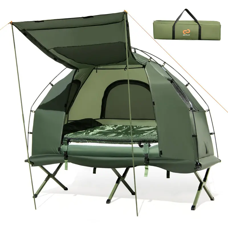 All-in-One 5-in-1 Camping Cot System with Air Mattress, Pop-Up Tent, Sleeping Bag, and Travel Pillow