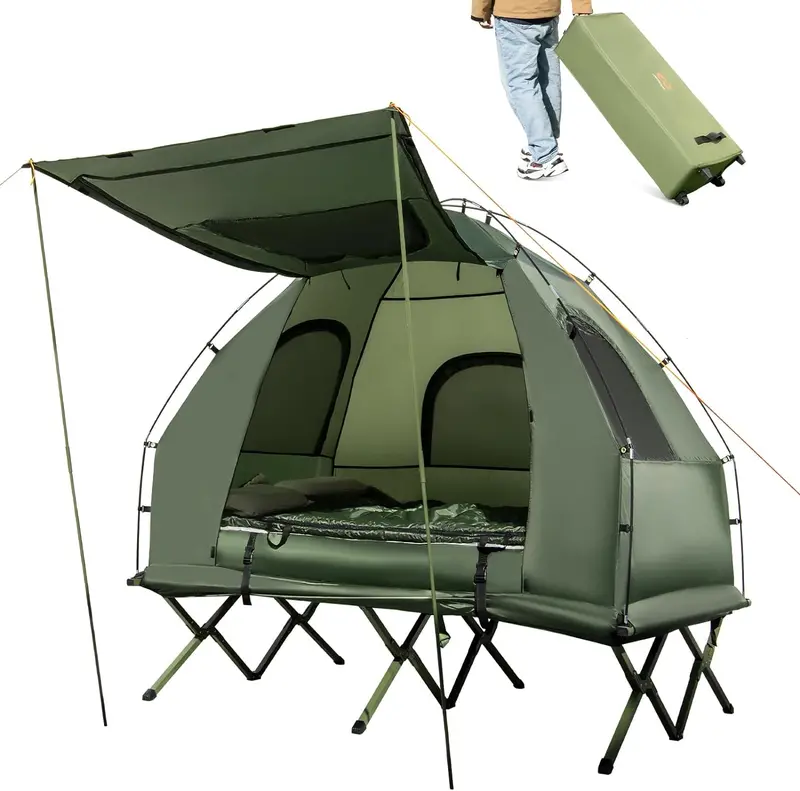 All-in-One 5-in-1 Camping Cot System with Air Mattress, Pop-Up Tent, Sleeping Bag, and Travel Pillow