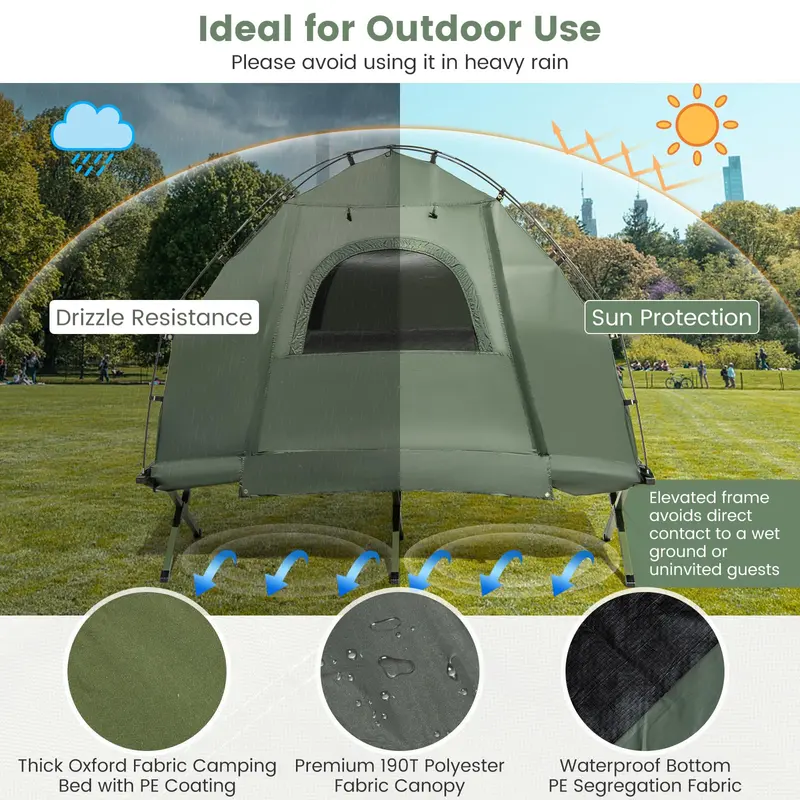 All-in-One 5-in-1 Camping Cot System with Air Mattress, Pop-Up Tent, Sleeping Bag, and Travel Pillow