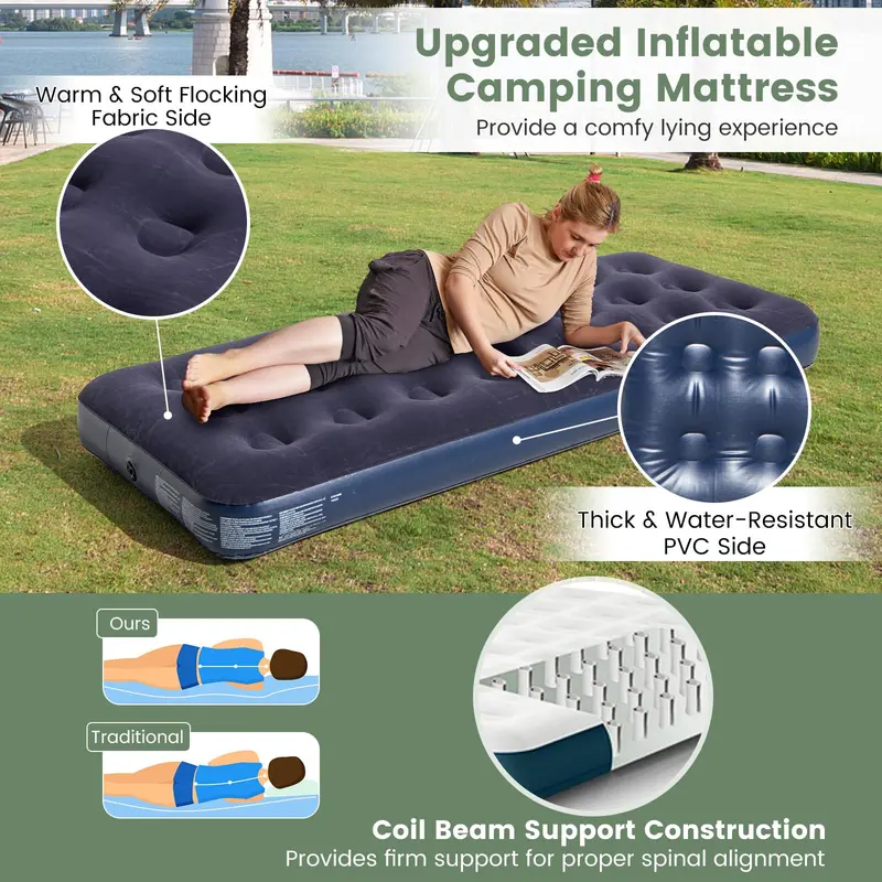 All-in-One 5-in-1 Camping Cot System with Air Mattress, Pop-Up Tent, Sleeping Bag, and Travel Pillow
